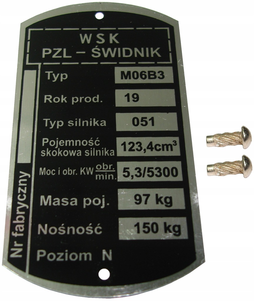 TABLICZKA ZNAMIONOWA WSK 125 M06 B3 NOWY MODEL NIT