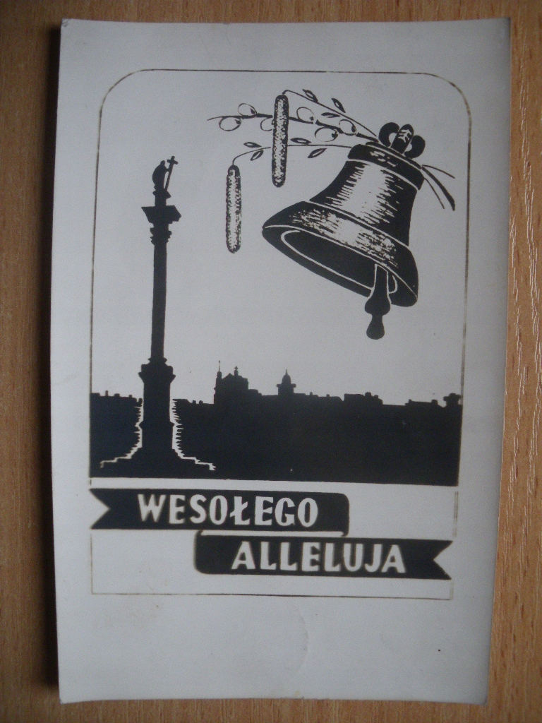 Wesołego Alleluja Dzwon i bazie na tle panoramy Warszawy Obieg 1962 r.