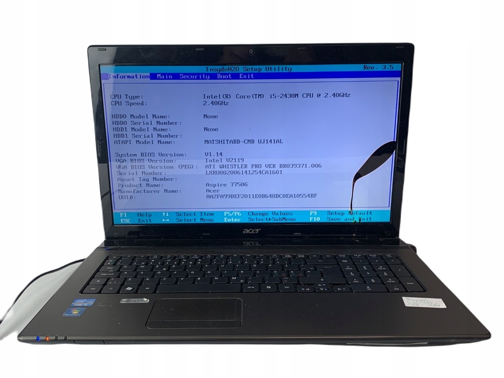 Acer Aspire 7750 17'' i5 2430m BIOS OK XN884