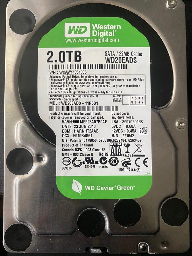 Dysk WD 2TB SATA Green WD20EADS - 11475409855 - oficjalne archiwum Allegro