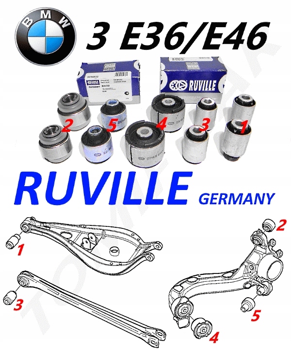 TULEJE WAHACZA TYŁ BMW 3 E36 E46 10 SZT. RUVILLE