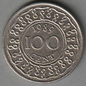 Surinam 100 centów 1989 - stan menniczy -