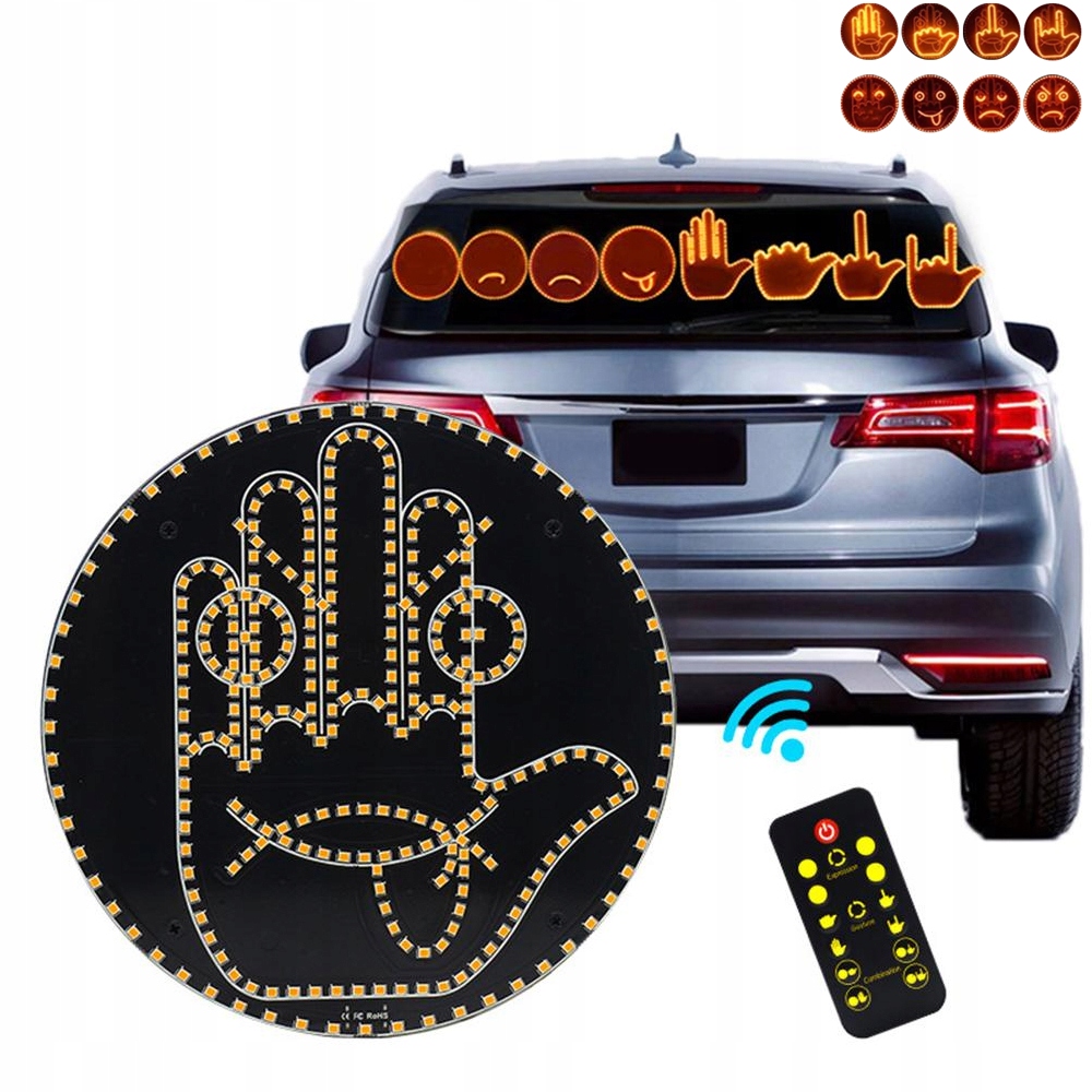 Auto sygnalizator LED 8 gestów Środkowy palec Pilot Bezprzewodowy
