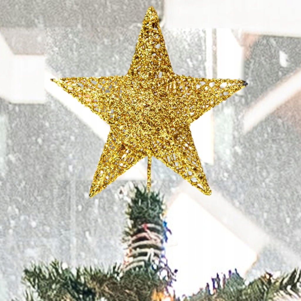 Christmas Tree Top Star Hanging Decoration Glittered Christmas gold 15cm