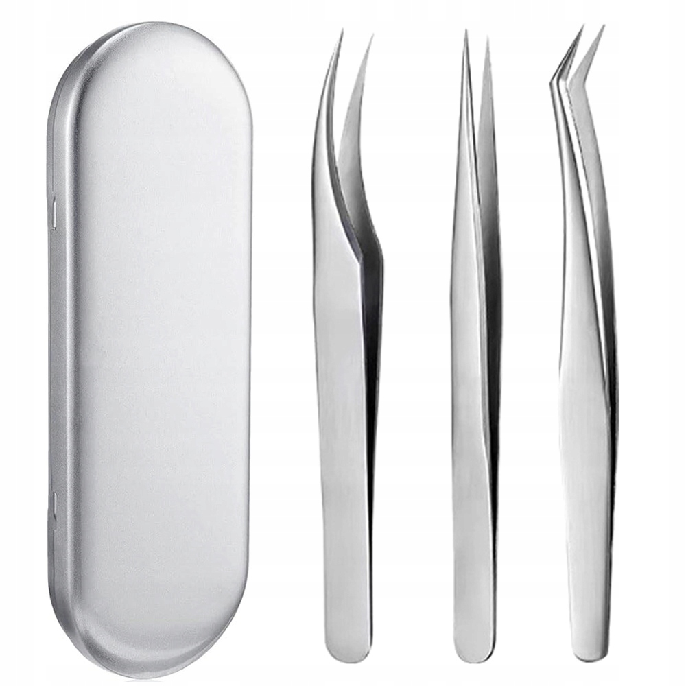 3 Szt Pęsety Do Przedłużania Rzęs Precyzyjne Stalowe Narzędzia Z Etui