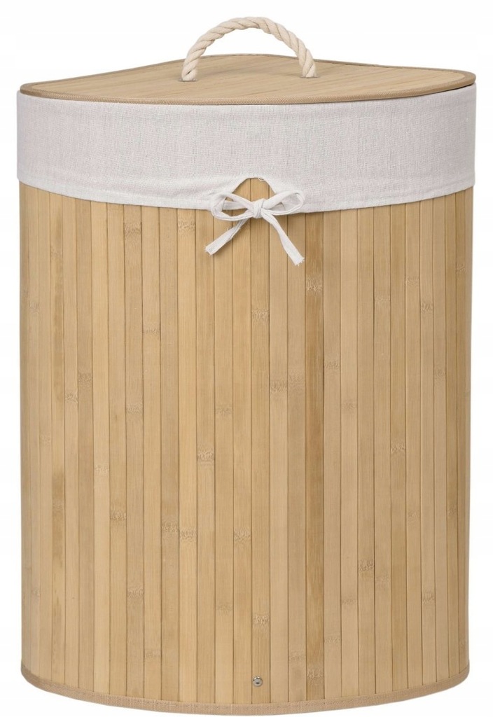 Kosz narożny na pranie bambusowy z pokrywą natural