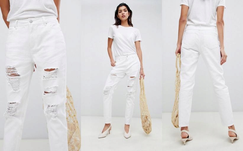 X28092S A02 VILA SPODNIE MOM JEANS WHITE DZIURY 28