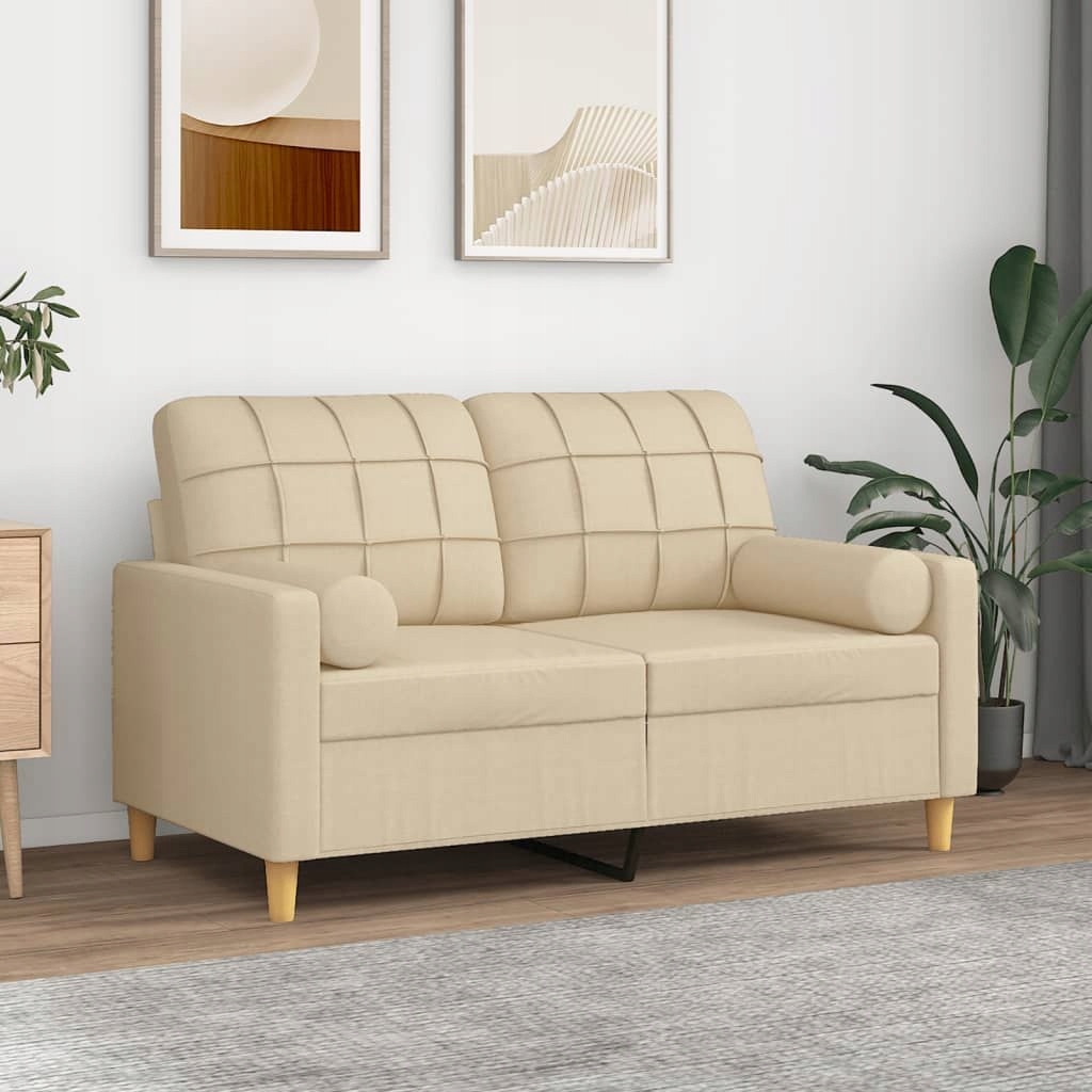 VidaXL 2-osobowa sofa z poduszkami, kremowa, 120 cm, tkanina