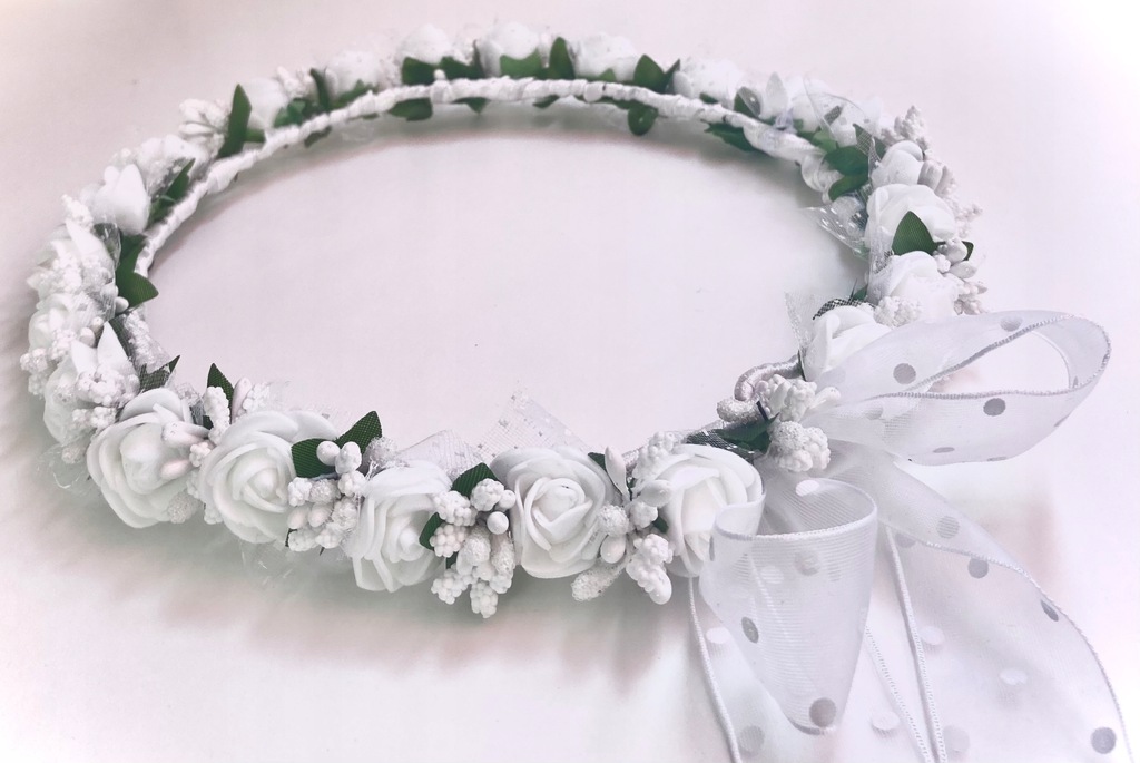 Wianek komunijny wianek na komunię biały kropeczki