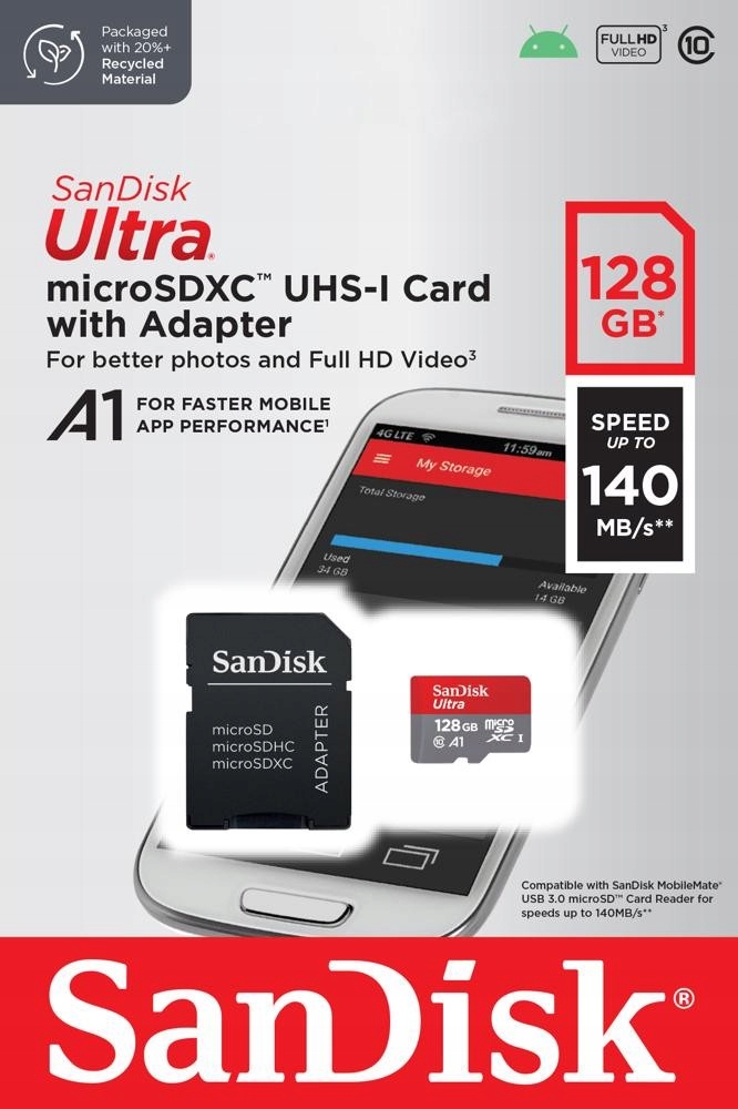 Karta Sandik Ultra microSDXC 128GB A1 + adapter