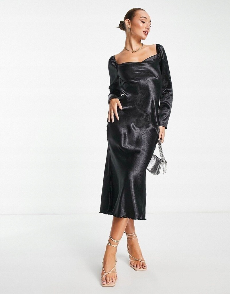 Urban Threads Satynowa sukienka midi czarna XL
