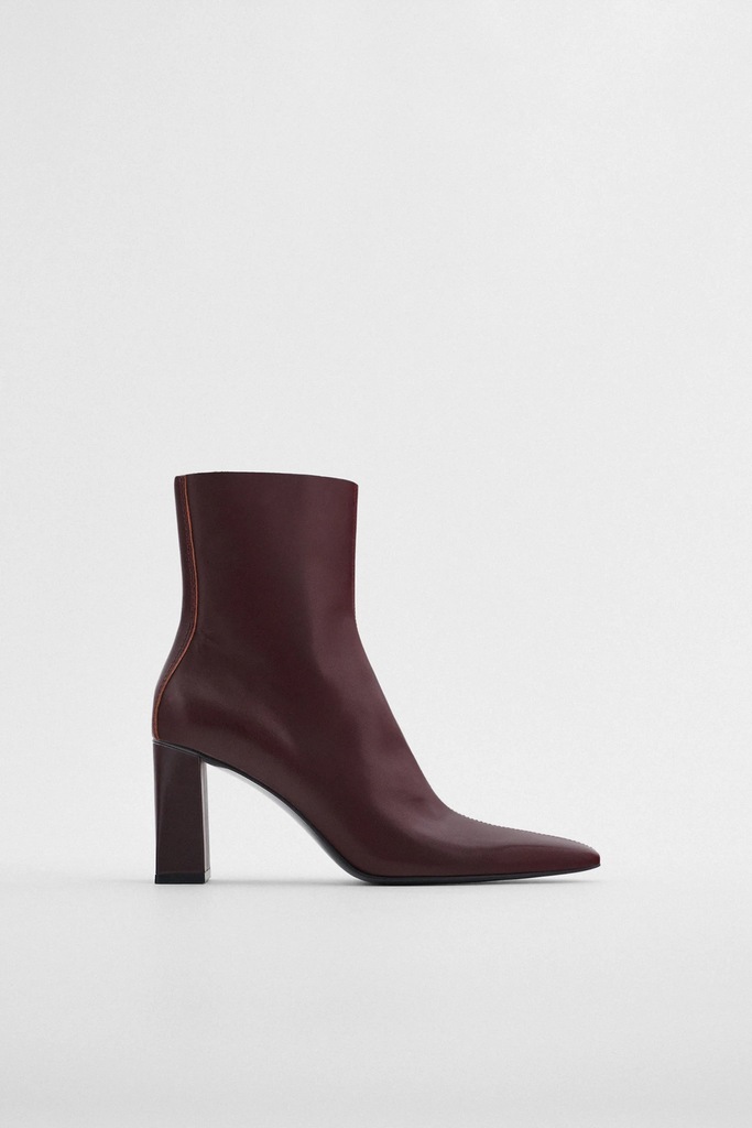 Buty ZARA bordowe botki damskie skórzane obcas r41
