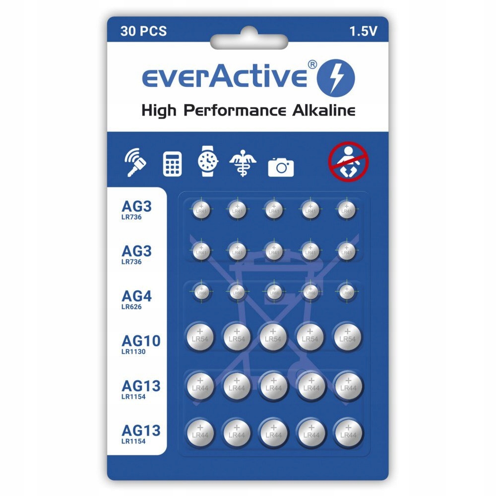 Купить Комплект из 30 батареек EverActive LR44 LR54 LR41 LR66: отзывы, фото, характеристики в интерне-магазине Aredi.ru