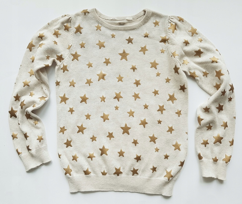 H&M Dzianinowy sweterek *złote gwiazdki 7-8 L