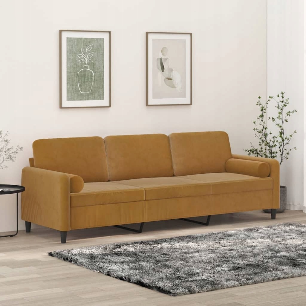 3-OSOBOWA SOFA Z PODUSZKAMI BRĄZOWA 210CM AKSAMIT