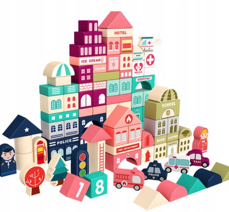 ZABAWKA DREWNIANE KLOCKI MIASTO MEGA +MATA, ZOO
