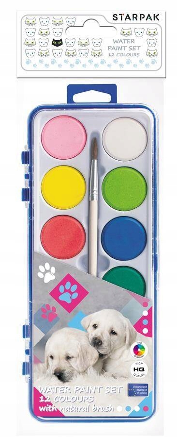 Farby akwarelowe 12 kolorów z pędzelkiem Doggy