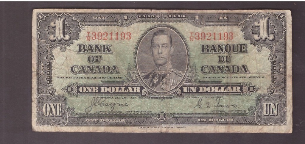 Kanada - Banknot - 1 Dolar 1937 rok BCM