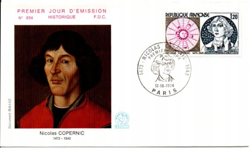 Francja 1974, Mikołaj Kopernik, astronomia. FDC