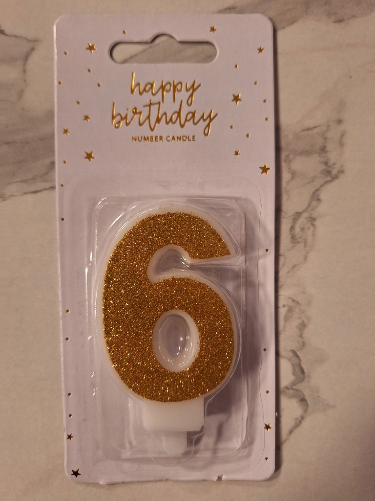 Świeczka urodzinowa PartyDeco cyfra 6 złota