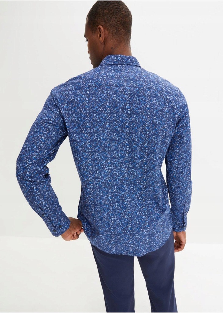 KOSZULA Z DŁUGIM RĘKAWEM NIEBIESKA Z NADRUKIEM 1G4D09 Bonprix 47/48