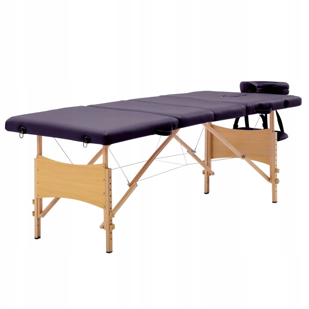 Składany stół do masażu, 4 strefy, drewniany, fiol