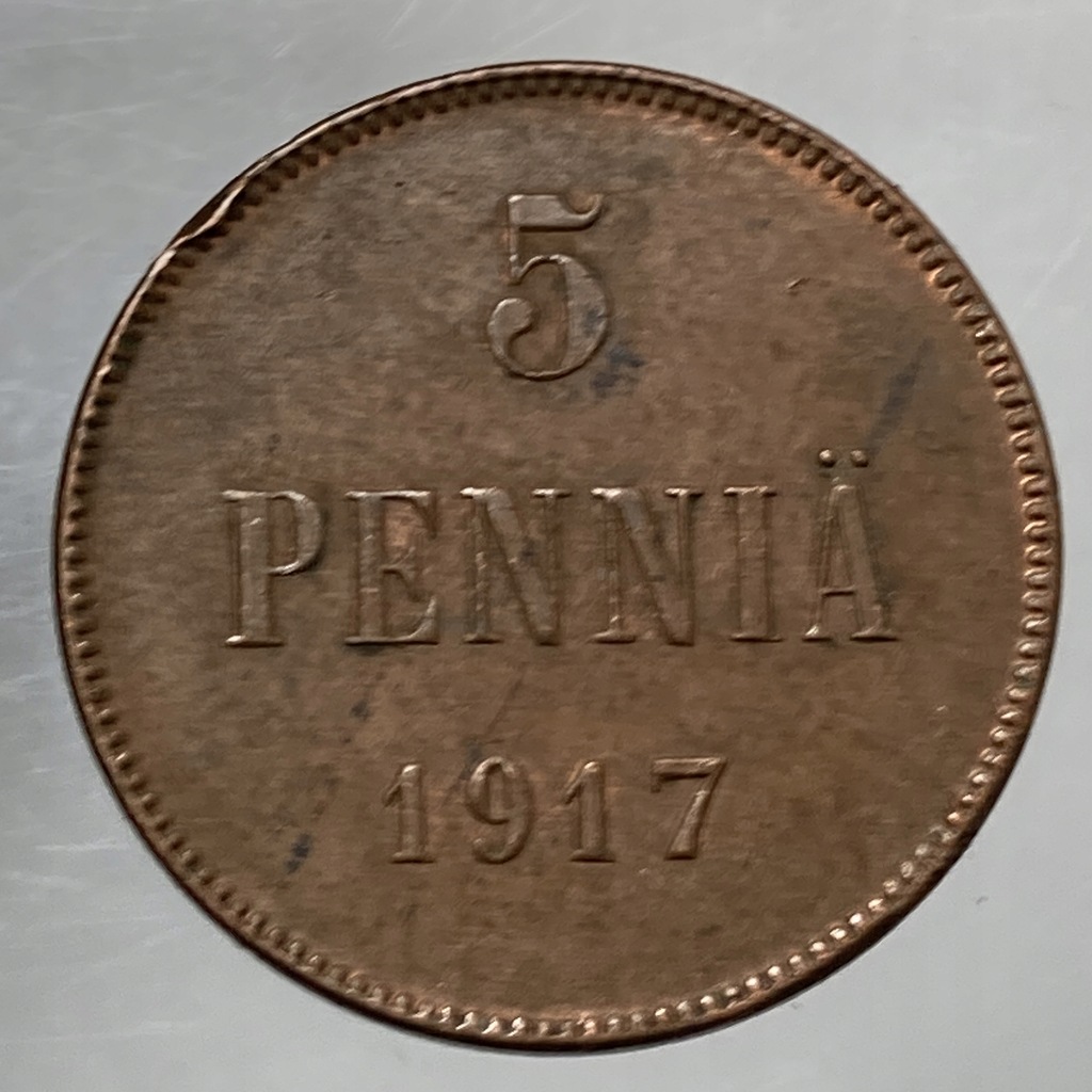 Finlandia Mikołaj II 5 pennia 1917 ładne