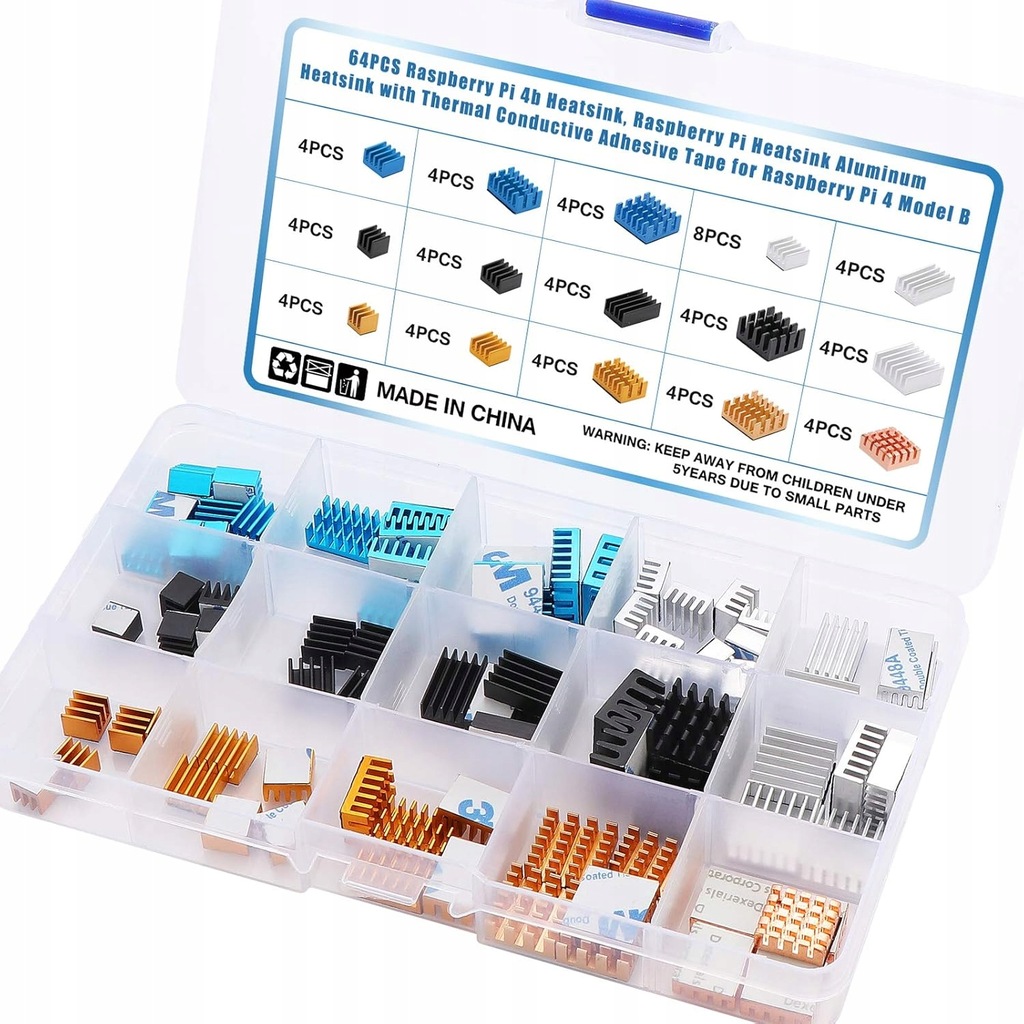 64 szt. Radiator Raspberry Pi 4b z taśmą termoprzewodzącą