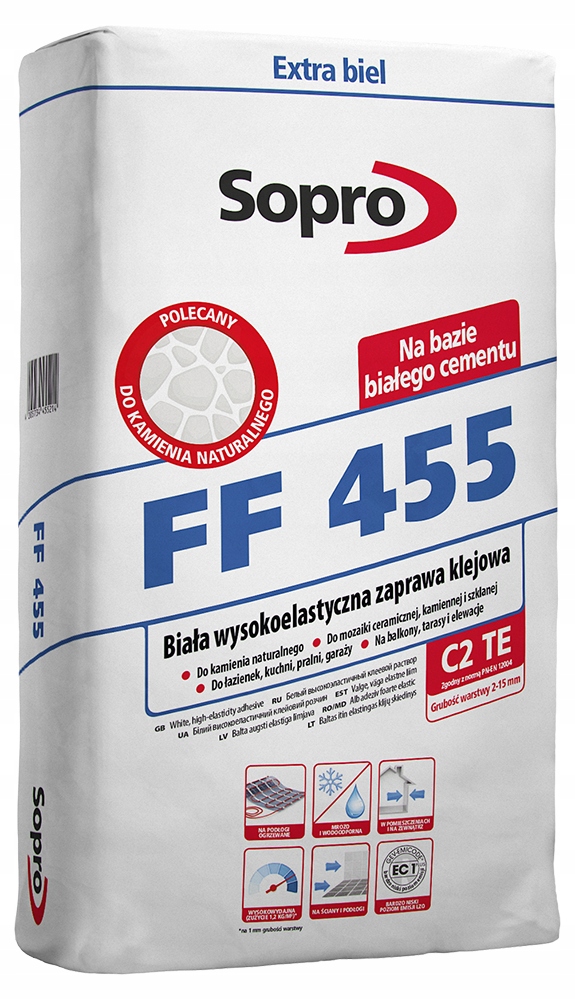 SOPRO FF 455- biały elastyczny klej do płytek 25kg