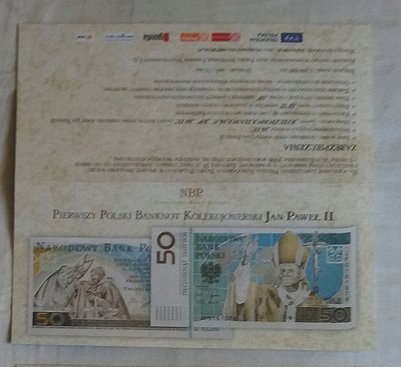 Folder do banknotu - JAN PAWEŁ II - z logotypami