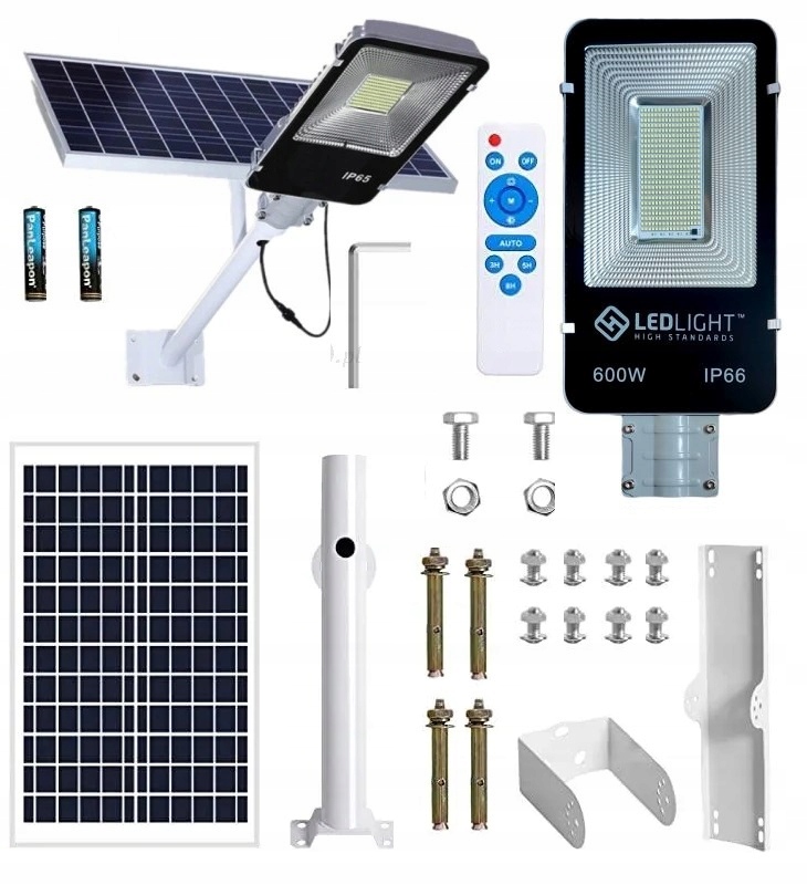 DUŻA LAMPA SOLARNA LED ULICZNA ZEWNĘTRZNA MOCNA 600W LATARNIA CZUJNIK