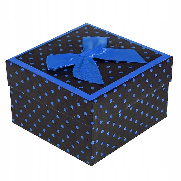 Pudełko na zegarek - kokardka - kropki - niebieski