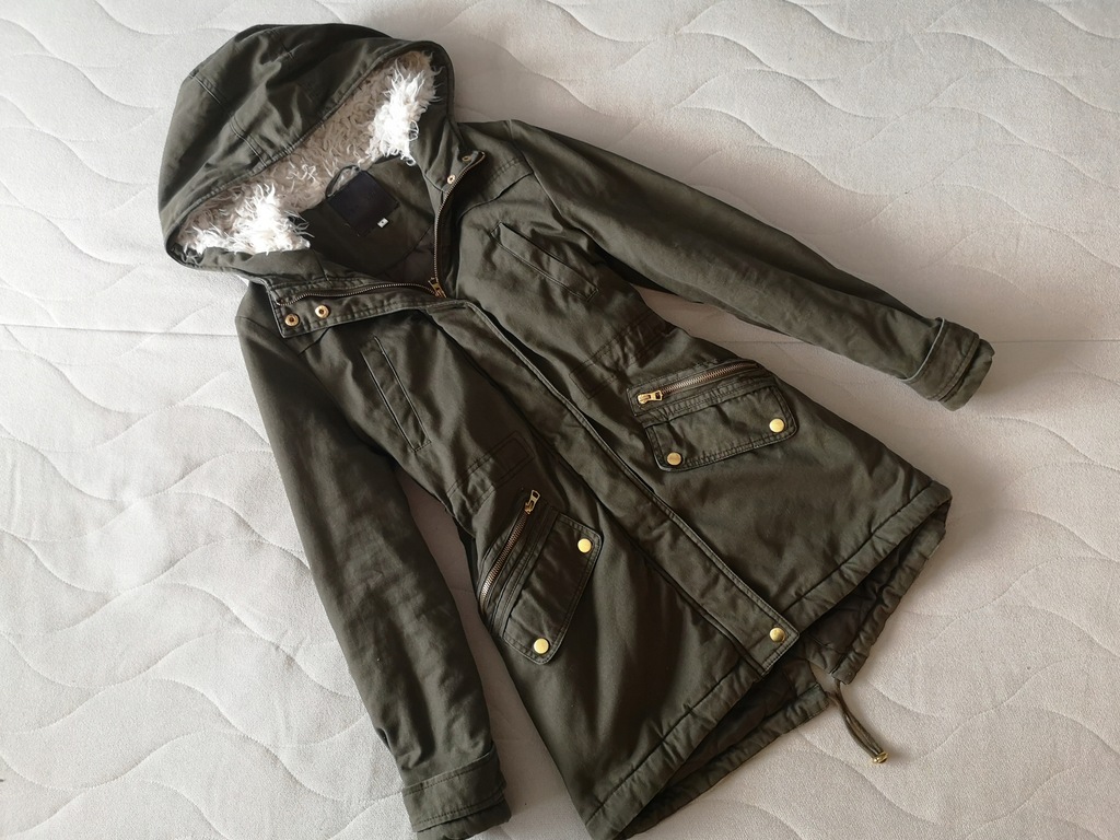 * New Look * Kurtka płaszcz parka khaki miś 36 S