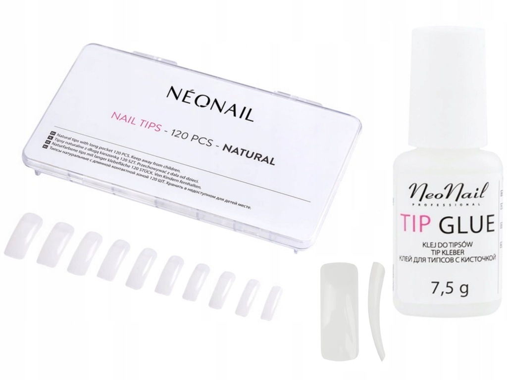 NeoNail Zestaw Tipsy Naturalne 120 sztuk + Klej