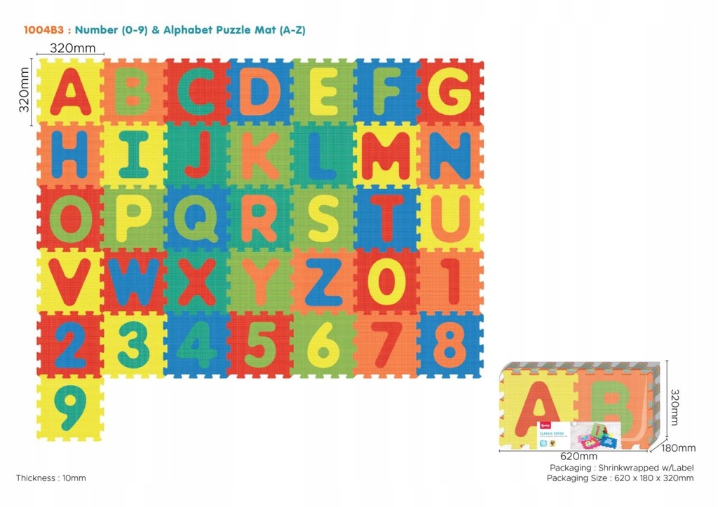 Mata z 36 Puzzli dla dzieci 10m+ Wyjmowane cyfry litery + Pianka EVA + Skła
