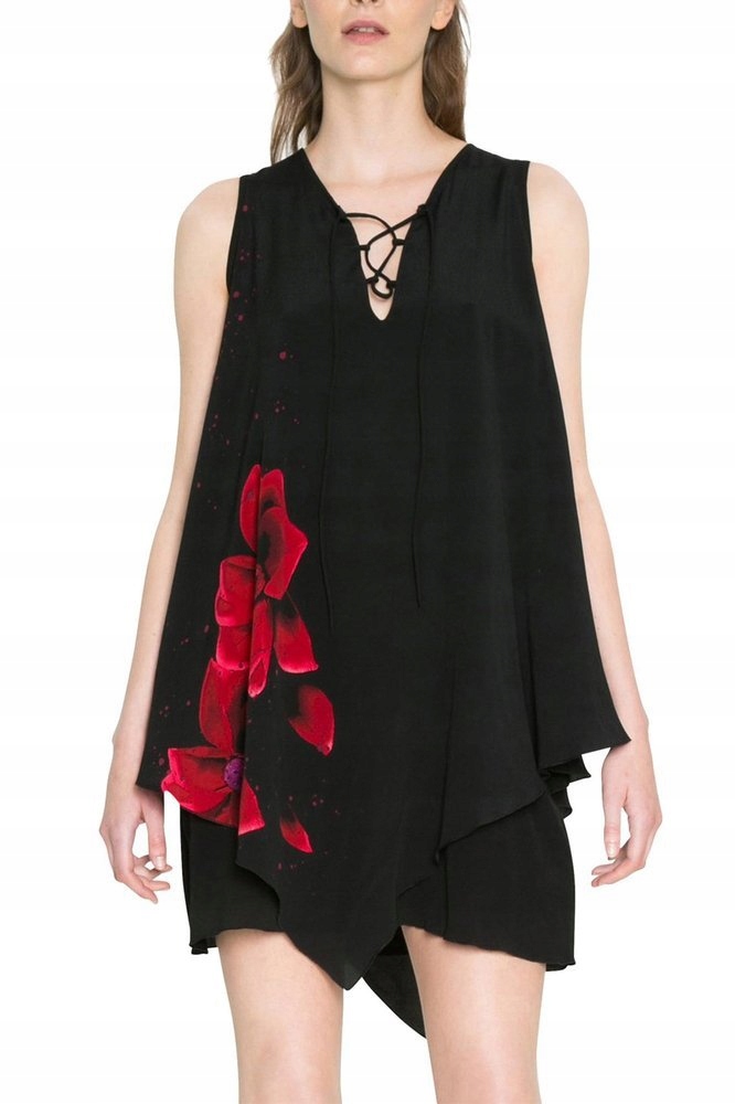 Sukienka DESIGUAL RED czarna w kwiaty damska M/38