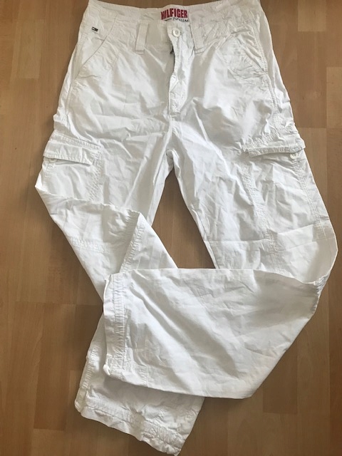Hilfiger Tommy białe spodnie S/M bawełna bojówki