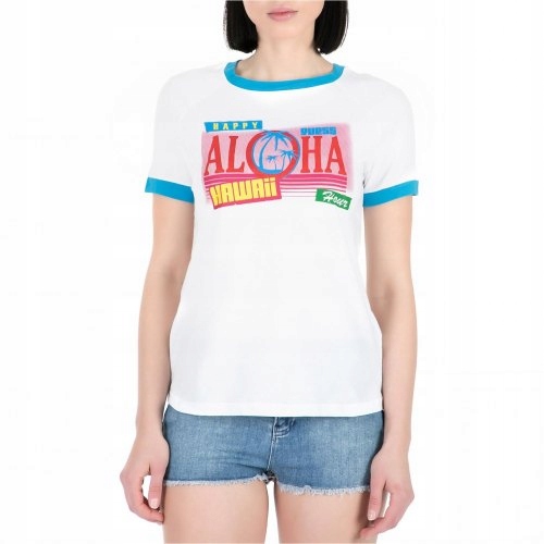 A GUESS biały t-shirt retro Hawaii napisy XS