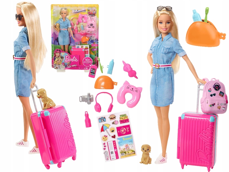 Barbie PODRÓŻNICZKA Piesek WALIZKA Lalka w Podróży