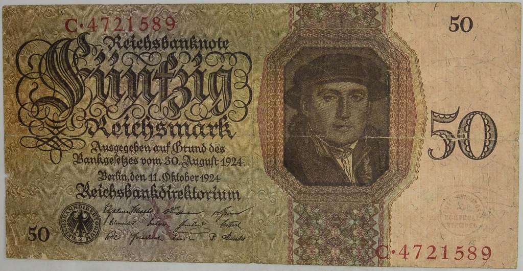 4.db.Niemcy, 50 Reichsmarek 1924 rzadki, St.3+