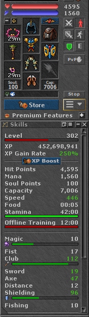 TIBIA 302 EK + 112/96 + 3 CHARMY + REFUGIA + EQ + FREE RK