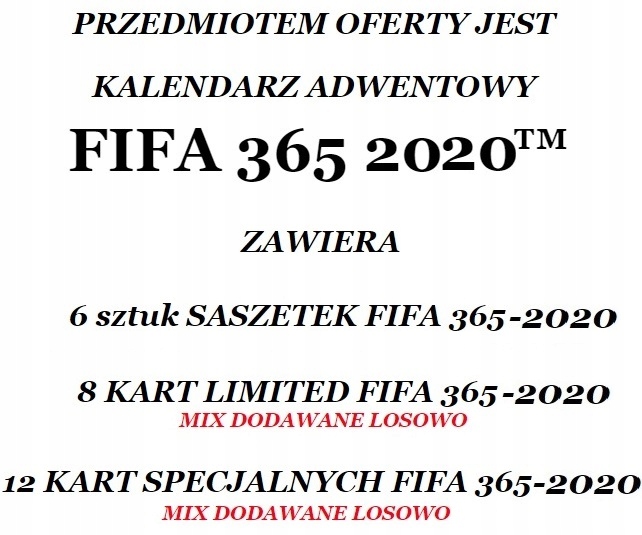 Купить ADVENT CALENDAR 2020 FIFA 365 SACHETS LIMITED: отзывы, фото, характеристики в интерне-магазине Aredi.ru