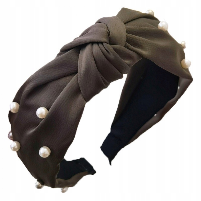 Opaska turban z materiału gruba perełki khaki O227