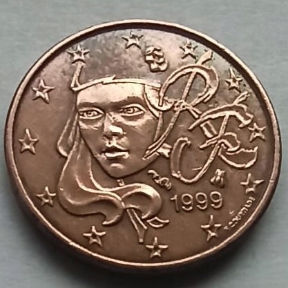 Moneta 1 EURO CENT 1999 ROK FRANCJA Piękna Rzadko spotykana