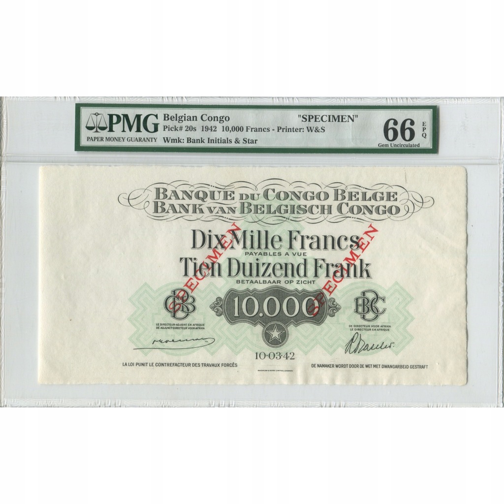 Banknot, Kongo Belgijskie, 10,000 Francs, 1942, 19