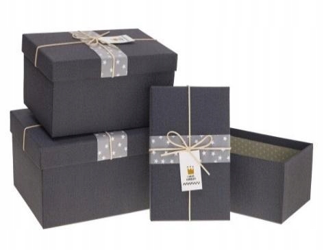 PUDEŁKO PROSTOKĄTNE Z KOKARDĄ 3SZT CZARNY ROZETTE