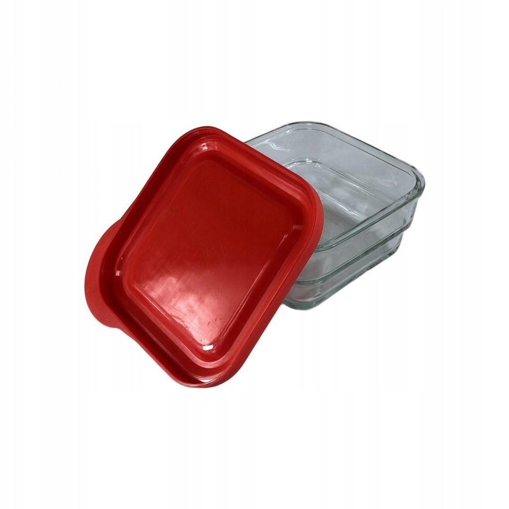 Pojemnik szklany na żywność czerwony kwadratowy