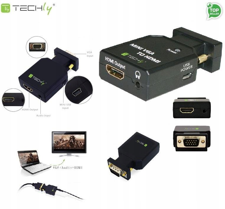 Adapter Techly IDATA VGA-HDMINI VGA+Audio Jack 3,5