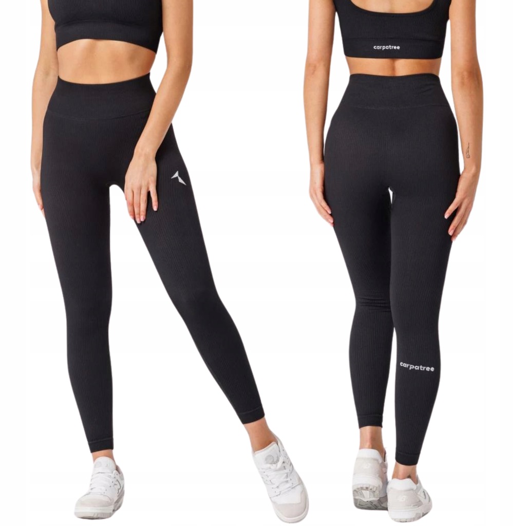 CARPATREE LEGGINSY DAMSKIE SPORTOWE GETRY WYSOKI STAN RIB PRĄŻKOWANE CZARNE