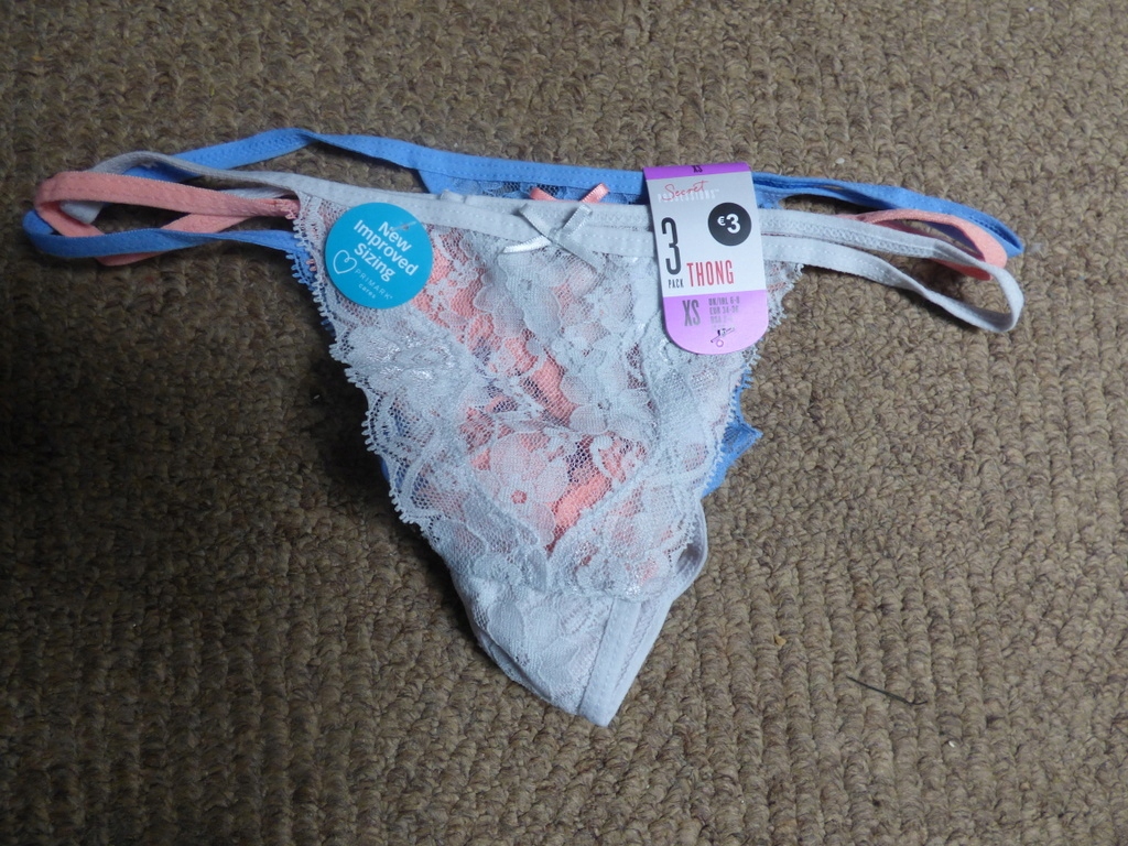 PRIMARK 3PK STRING BLUE PEACH 34/36